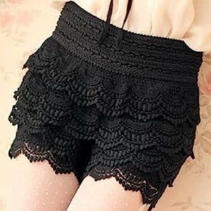 Black Lace Ruffle Shorts